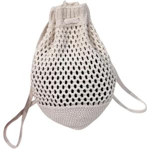ENBEI Small Crochet drawstring Backpack Handmade crochet Purse for Beach,Travel, Beach Bag for Women,Lightweight Mesh Bag(white)
