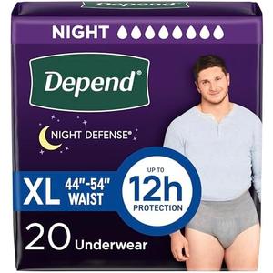 Depend Night Defense Adult Diapers, Incontinence Underwear for Men, Disposable, Overnight, Extra-Large, Grey, 20 Count, Packaging May Vary XL