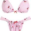 ZAFUL Bikini Sets for Women Triangle Bow Decor Ruffle Straps Lace up Swimsuit 2 Pieces High Cut Bathing Suits, S