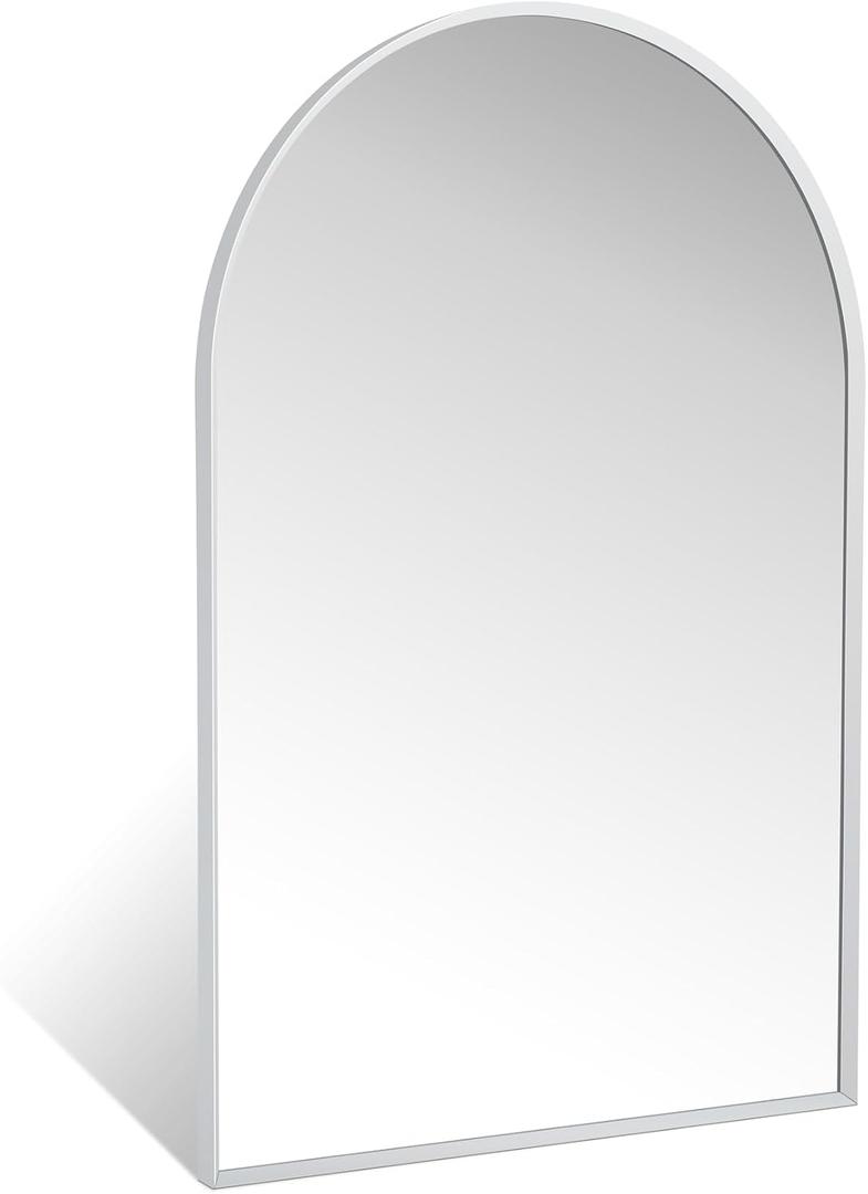 20" x 30" Silver Arched Mirror, Modern Aluminum Alloy Metal Frame, Arch Bathroom Vanity and Wall Decor Mirror for Bathroom, Living Room, Bedroom, Entryway