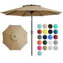 JEAREY 9' 2-Tiers Patio Umbrellas Outdoor Table Market Umbrella w/ Push Button Tilt/ Crank, 8 Sturdy Ribs, UV Protection Waterproof Sunproof(Tan)