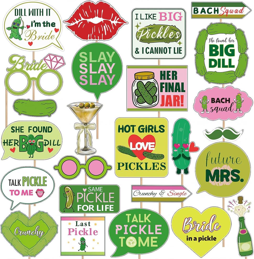 25pcs Pickle Bachelorette Photo Booth Props Last Funny Pickle Shell Ever Tickle Bachelorette Decorations Funny Selfie Props Favors Bulk for Bride to Be Bridal Shower Team Bride