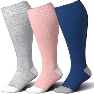 LEVSOX Wide Calf Compression Socks for Women & Men Plus Size 15-20mmHg Knee High Large Support Stockings for Circulation n XL