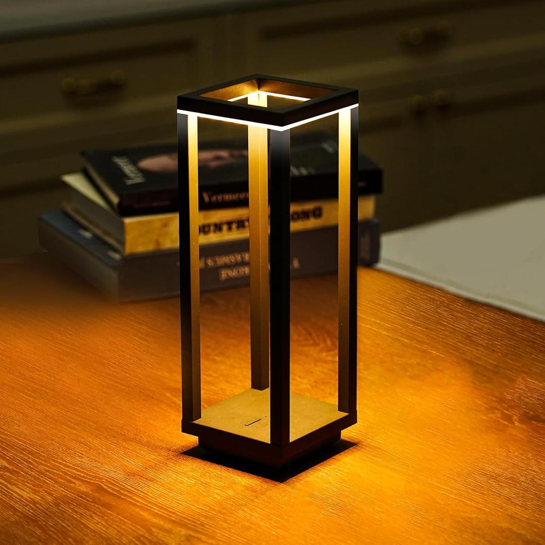 Cordless Table Lamp Rechargeable, IP55 Waterproof, 60h Runtime Protable Outdoor Table Lamps, 3 Color Stepless Dimming Battery Powered Table Lamp for Dinner/Restaurant/Bedroom/Cafe