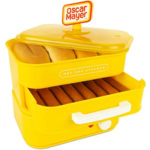 Nostalgia Oscar Mayer Diner-Style Hot Dog Steamer and Bun Warmer, 8 Hot Dog and 4 Bun Capacity, Steam Bratwursts, Sausages, Vegetables, Fish, Dumplings, Yellow