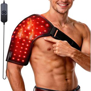 Red Light Therapy Shoulder Wrap with Heating, 110 LEDs 660nm & 850nm Infrared Light Belt, Timer & Pulse Modes, for Pain Relief & Muscle Recovery, Black, Wired