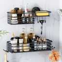 LEVERLOC Shower Caddy Suction Cup, 2 Pack suction shower shelf with Hooks & Soap holder, NO-Drilling Bathroom Holder, Rustproof bathroom organizer, Black