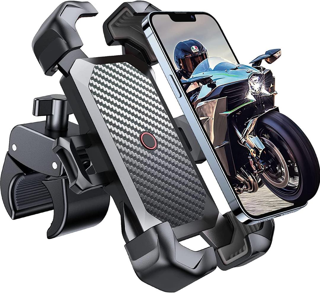 JOYROOM Motorcycle Phone Mount, [1s Auto Lock][100mph Military Anti-Shake] Bike Phone Holder for Bicycle, [10s Quick Install] Handlebar Phone Mount, Compatible with iPhone, Samsung, All Cell Phone (Black)