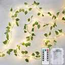 JMEXSUSS 33Ft Vines with Lights Battery Operated, 100 LED Pothos Leaf Vine Lights for Bedroom Wall Room Party Wedding Decoration (Warm White)