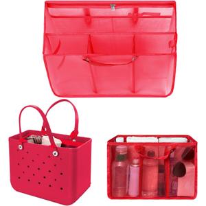 XYFuuee Beach Bag Organizer Inserts for Medium Bogg Bag Accessories, Original Small Lightweight Mesh Insert Divider Pouch, Organizing Rubber Tote Bags, Save Storage Space (Red-M)