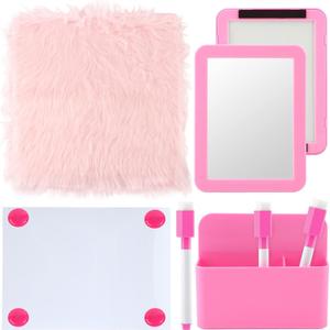 11Pcs Locker Set with Fur Rug Carpet, Magnetic Whiteboard Mirror, Marker and Dry Erase Marker Holder Locker Accessories Set Decoration for Office Lockers (Pink)