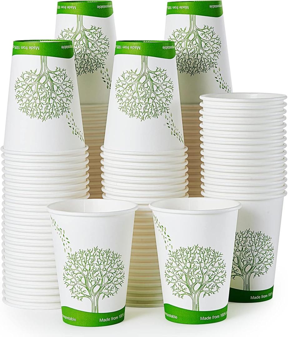ECOLipak 240 Count 12 oz Compostable Paper Cups, Biodegradable Disposable Paper Coffee Cups with PLA Lined, Eco-friendly Hot Drinking Cups for Party, Picnic,Travel,and Events