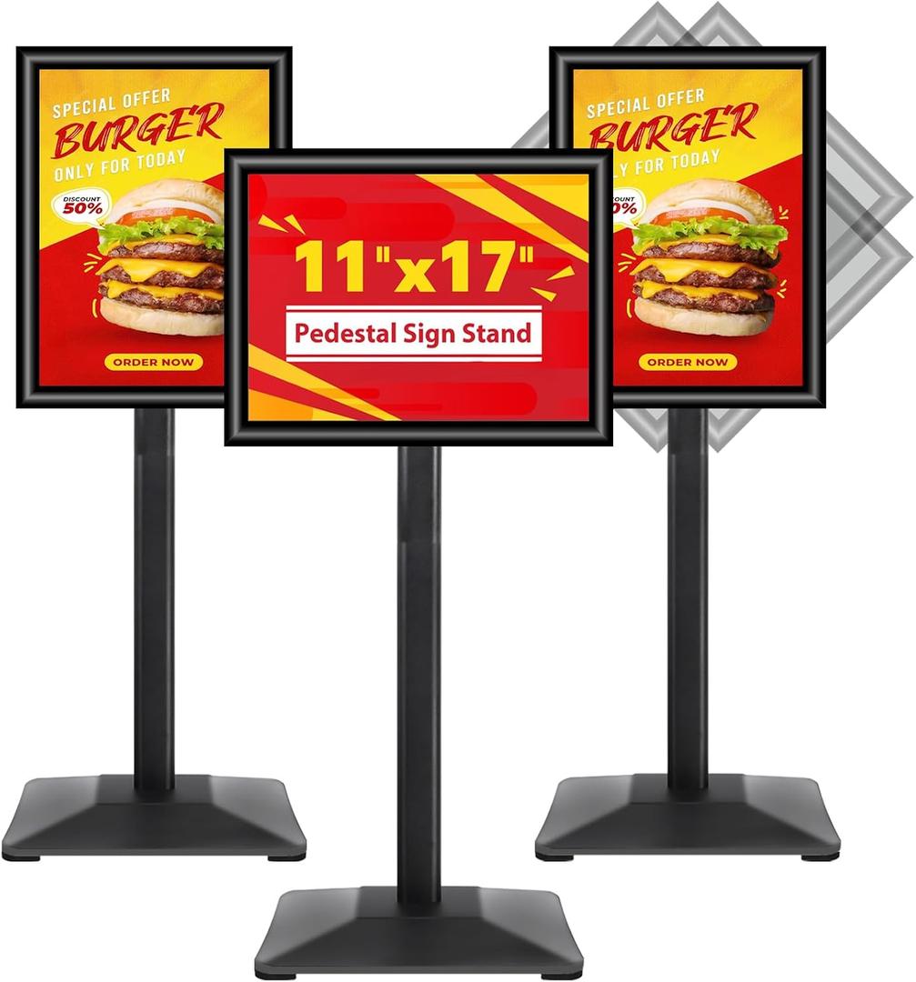 Sign Stand 11x17inch Pedestal Sign Holder Poster Stand 3Packs Adjustable Floor Standing Sign Holder with Heavy Duty Display Stand for Indoor Outdoor Business Store Sign Holders(Black)