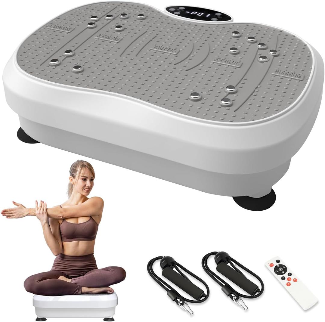 Vibration Plate Exercise Machine for Lymphatic Drainage, Whole Body Fitness Workout Equipment Stand Shake Board Sport Gym for Weight Loss Fat Burner for Women Men (White)