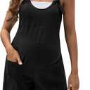 OYOANGLE Women's Maternity Romper Tie Knot Wide Strap Sleeveless Summer Suspender Overall Shorts Jumpsuit with Pocket (Black, S)
