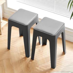 Timati 2 Set Dining Chair Meal Chairs, Household Plastic Stool, PU Leather Upholstered Dining Chair, Armless Leisure Side Chair with Wood Legs for Dining Room Kitchen Living Room Bedroom (Grey G)