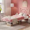 Weehom Twin Bed Frames, Modern Twin Size Metal Bed Frames for Kids Girls, No Box-Spring Needed Twin Platform Bed Frame with Unique Headboard and Footboard, 11.23 Inches Storage Space - White
