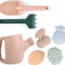 BLUE GINKGO Toddler Gardening Tools - Silicone Beach Toys, Garden Toys for Toddlers | Kids Shovel and Rake Set, Watering Can, Sand Molds | Outdoor Baby Gardening Set (Sand Pink)