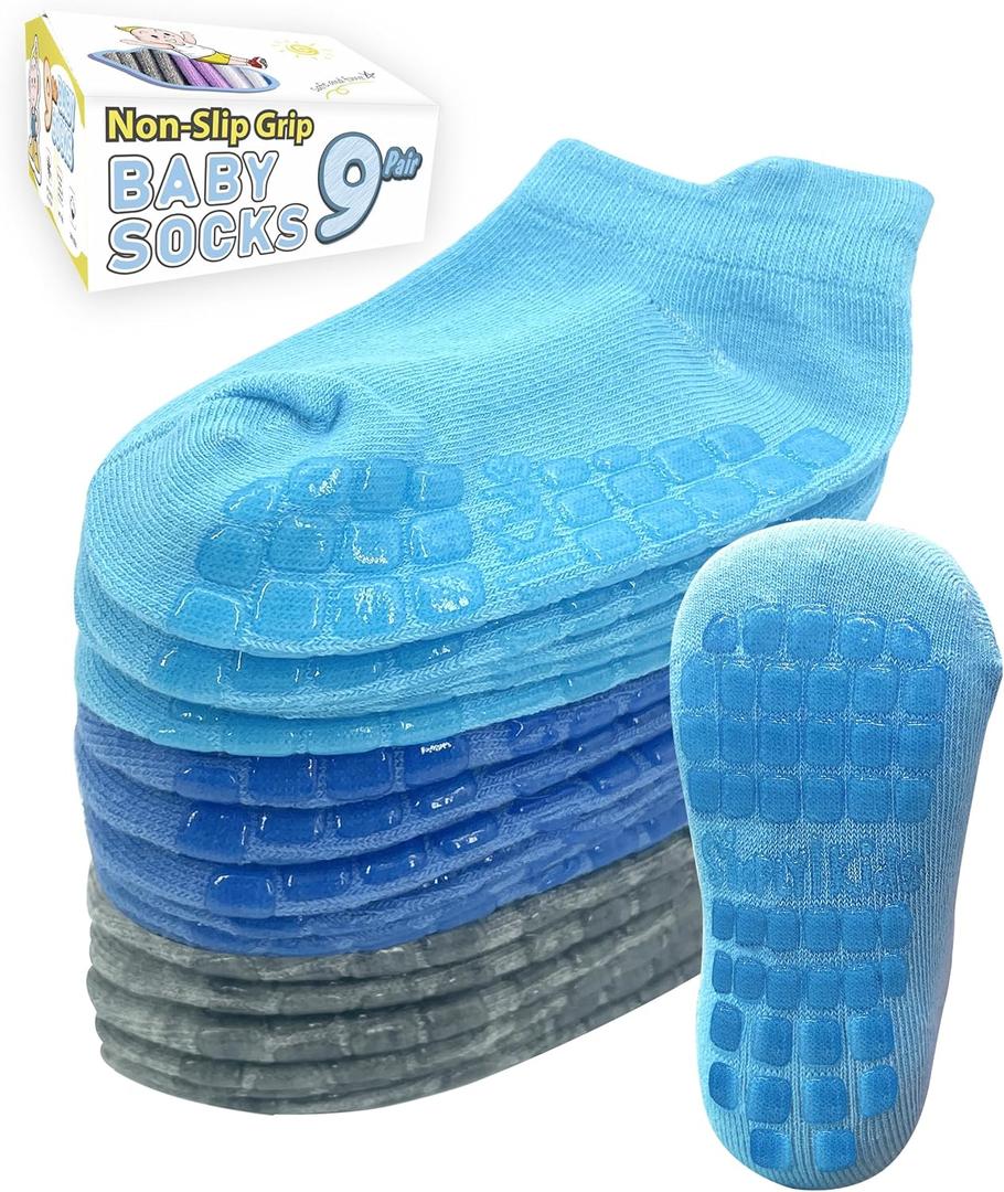 Simply Kids Baby Non-Slip Ankle Socks (9 Pairs)  Superior Grip, Soft Cotton, for Active Toddler Girls & Boys (Ages 0-7) (1-3T)