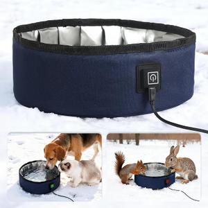 Heated Water Bowl for Dogs Winter Outdoor - 3L Foldable Travel Pet Bowl Keeps Water Unfrozen for Dogs Cats Chickens, USB Adjustable 113-149°F, Leakproof Portable Anti-Chew
