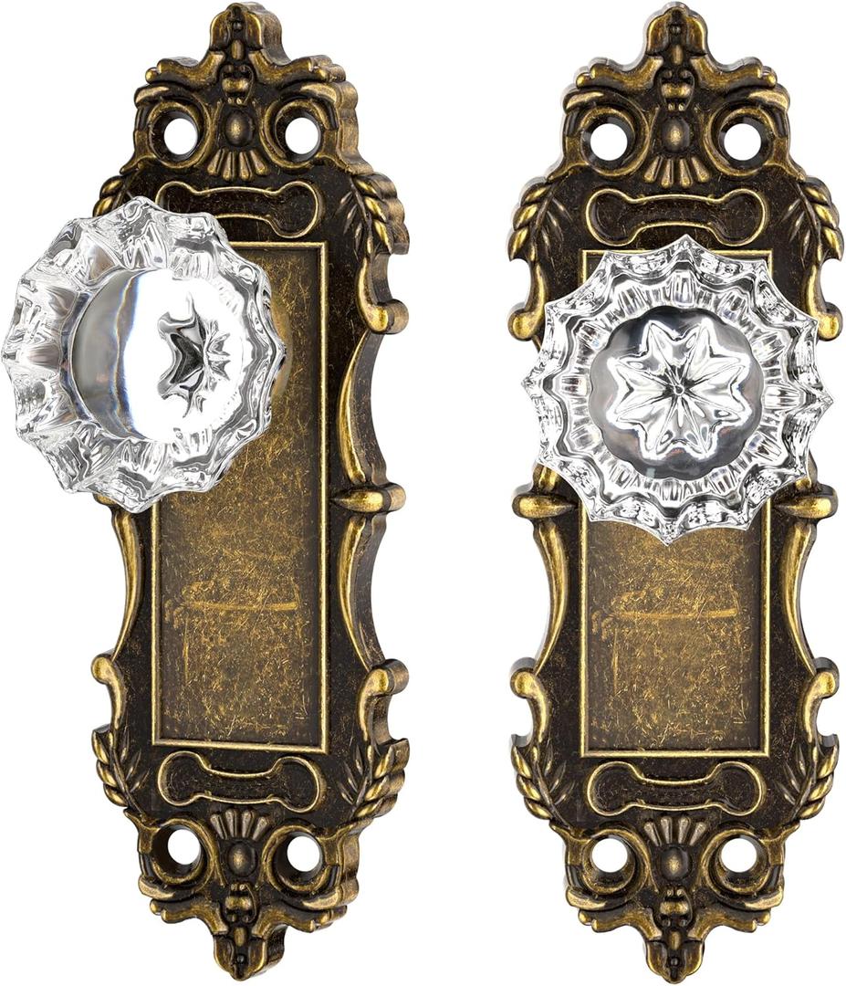 Antique Dummy Door Knobs Interior Bronze 2 Pack Doorknob Crystal Glass Closet Door Handle Vintage Door Pulls for Pantry Door Hallway
