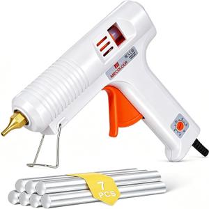 MECOLOUR Hot Glue Gun Kit,1 Hot Glue Gun and 7 Sticks(11mm,15cm),150W, Dual-Temperature,Fast Preheating Hot Melt Gun, High Temp for Arts Craft School DIY, Home Repairs, Construction, and Wood (white)