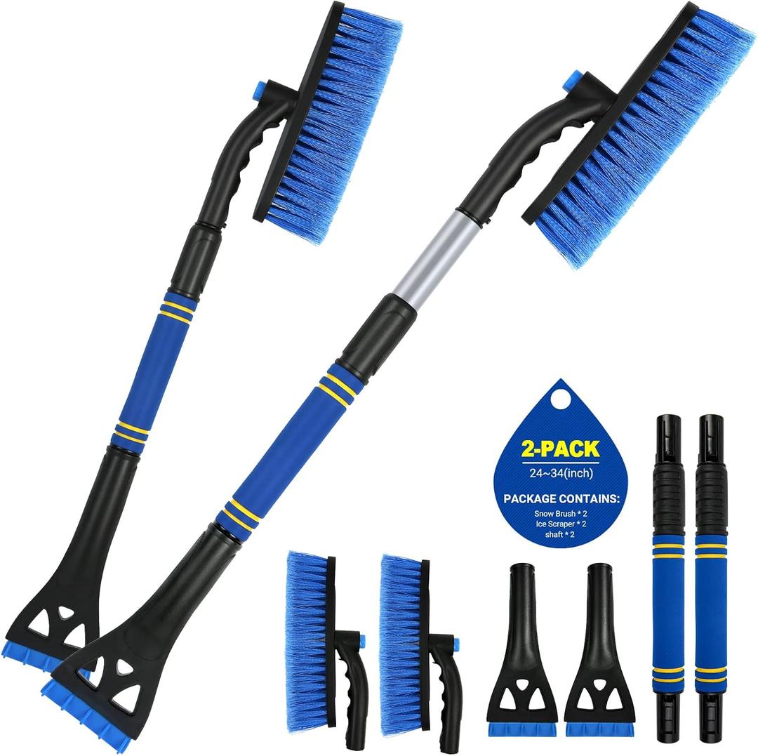 BFONS 2-Pack Ice Scrapers for Car Windshield, 2-in-1 Snow Scraper and Snow Brush for Car SUV Truck, Car Ice Windshield Scraper for Ice and Snow with 360 Pivoting Brush and Ergonomic Foam Grip Blue
