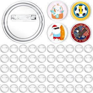 Chinco 50 Pack Acrylic Clear Button Pins Badge Clear Custom Button Pins Kit Blank Photo Bulk Make Your Own Buttons for DIY Craft Supplies(2.25 Inch)