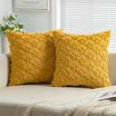 EMEMA Pack of 2 Decorative Throw Pillow Covers 20x20 Inch Soft Plush Faux Wool Couch Pillow Covers Sun Flower Pillowcase Cushion Case Square for Home Decor, Sofa Bed Living Room, Gold