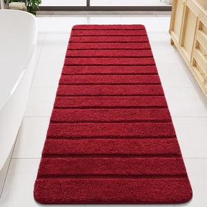LOCHAS Long Bathroom Rugs Runner, 24" x 70" Large Bath Rug Non Slip Washable, Absorbent Microfiber Bath Mat Luxury Soft, Cozy Bathroom Runner Rug for Shower Quick Dry, Red