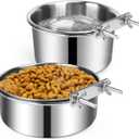Dog Crate Water Bowl, 2 pcs Stainless Steel Large Dog Bowls 40oz & 60oz, Durable Anti-Spill Pet Metal Bowl for Cage Kennel Crate, Hanging Water/Food Bowl for Medium & Large Dogs
