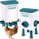 Chicken Feeder and Chicken Waterer Set, Automatic Chicken Feeder Hanging Poultry Waterer 3 Gallon with Water Cup and Feeding Ports, Chicken Coop Accessories (Blue)