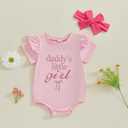 FYBITBO Daddys Little Girl Baby Outfit Ruffle Short Sleeve Shirt Onesie Bubble Romper Daddys Girl Clothes with Headband (Pink)