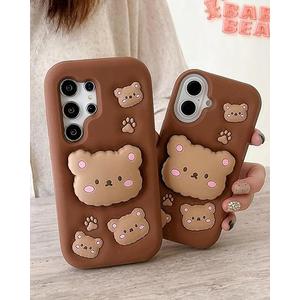 Kawaii 3D Teddy Bear Pop-Up Stand and Grip Phone Case for Samsung Galaxy S23 Ultra, Cute Cartoon Animal Phone Cover for Girls, Boys, Kids, Teens, and Womens