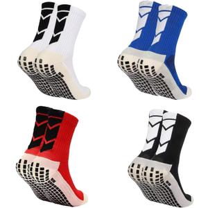 4 pairs of men's sports socks non-slip shock-absorbing (One Size, White + Black + Red + Blue)