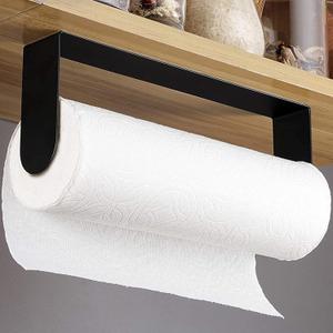 YIGII Black Paper Towel Holder Wall Mount - Under Cabinet Self Adhesive Paper Towel Rack for Kitchen, SUS-304 Stainless Steel (Oval-Arm)