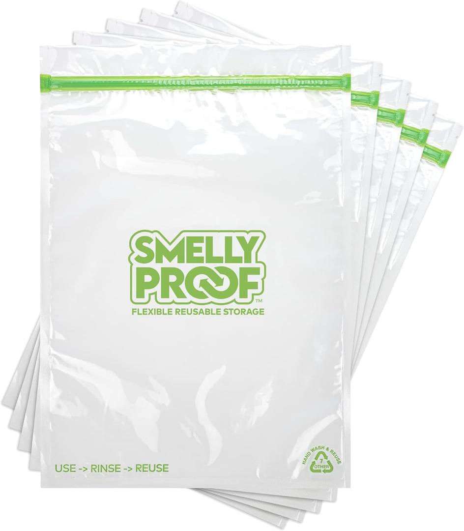 Smelly Proof Reusable Freezer Bags for Food Storage MADE IN USA, Easy Clean, Dishwasher-Safe, BPA FREE, NO PEVA, XXL 3-mil Thick Bags, Extra Large+ Clear FLAT 12" x 16", 2-GALLON, 5-Pack