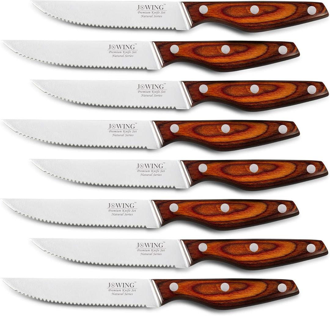Professional 8-Piece German High Carbon Stainless Steel Steak Knife Set, Premium Full Tang Steak Knives with Pakkawood Handle