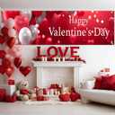 Valentines Day Banner Happy Valentines Day Heart Balloon Decor 10x3ft Valentines Party Backdrop Love Theme Hanging Display for Yard Porch Wall Fence with Pink Background