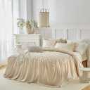 Ruffle Skirt Bedspread Set Flower Style - 30" Long Drop - Vintage Chic Ruffled Summer Bed Spreads Quilt Coverlet Boho Bedding Farmhouse Style Luxurious Rustic 3 Piece Set Queen Size Cream White