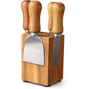 French Culinary Institute Premium Cheese Knife Set with Magnetic Block, Natural Acacia Wood & Stainless Steel