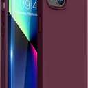 Miracase Designed for iPhone 13 Case, with Tempered Glass Screen Protector, [Soft Anti-Scratch Microfiber Lining], Shockproof Liquid Silicone Rubber Phone Case Cover for 13 6.1 inch, Wine Red
