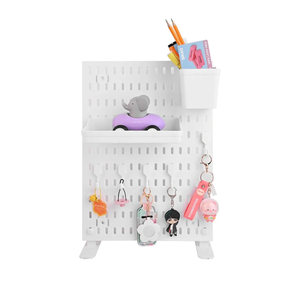 Desk Pegboard Combination Kit,Desk Organizer for Home Office,Plastic Peg Board with 7 Accessories Hooks Shelf Baskets, 16.5" x 11.8"