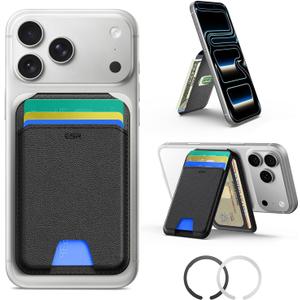 ESR for MagSafe Wallet with Stand, RFID Blocking with MagSafe Ring, 5 Card Holder for Phone Case, Slim Leather Magnetic Wallet for iPhone 17/16/15/14/13/12 Series(Not for Mini), Selected Samsung, Black