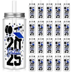 Vesici 24 Pcs Graduation Plastic Cups with Lid and Straws 13.5 oz 2025 Graduate Tumblers Graduation Gifts Drinking Cups with Decorative Bows for Class of 2025 Party Favors Decorations (Blue)