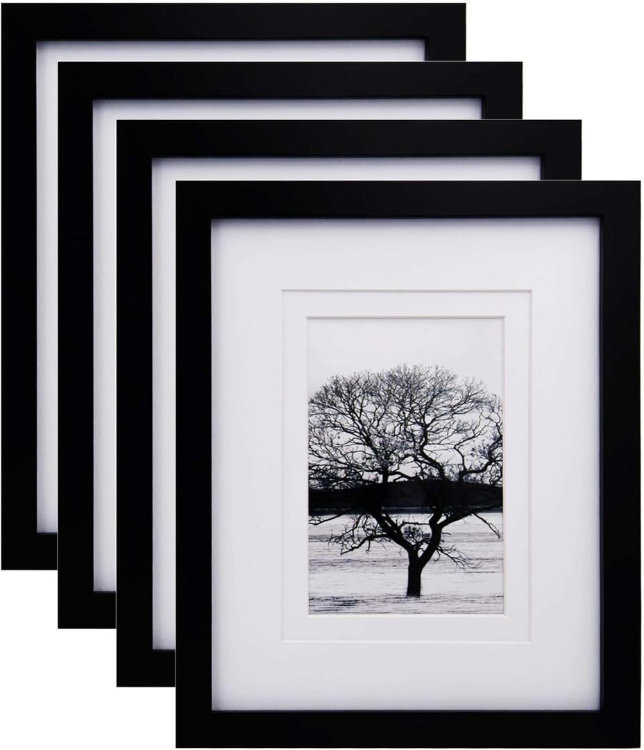 Egofine 8x10 Picture Frames Set of 4, Made of Solid Wood Covered by Plexiglass 4x6 and 5x7 with Mat or 8x10 without Mat, for Table Top Display and Wall Mounting Photo Frame Black (8x10, Black)
