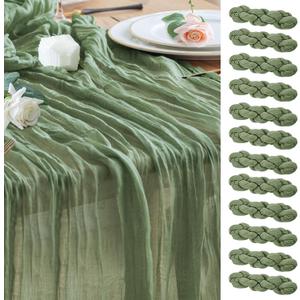 Wokceer Sage Green Cheesecloth Table Runner Spring 12Pack 10FT Gauze Easter Cheese Cloth Table Runner for Party Rustic Sheer Runners Christmas for Baby Bridal Shower Wedding