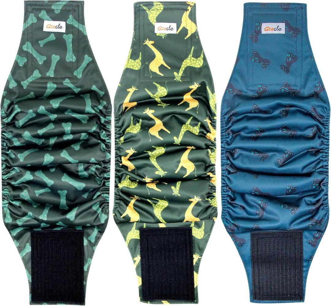 Reusable Dog Diapers Male 3Pcs, Premium Washable Belly Bands for Male Dog Small, High Absorbing Male Dog Wraps for Doggie Puppy in Incontinence, Excitable Urination and Training(Seafloor,S)