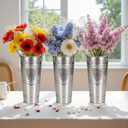 12 Inch Galvanized Flower Buckets, 6 Pcs Farmhouse Metal Flower Vases French Tin Planter Bucket for Party Wedding Centerpiece, Vintage Home Table Decor, French Country (Silver)