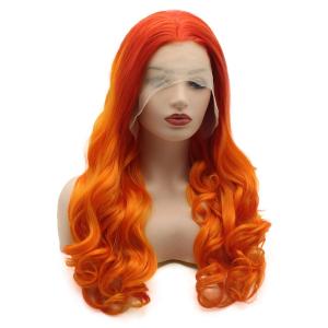 xiweiya Long Yellow Orange Wavy Wig Synthetic Ginger Lace Front Wigs Middle Part Long Soft Wigs Hair Replacement Wig for Women, Drag Queen Makeup 24inch 